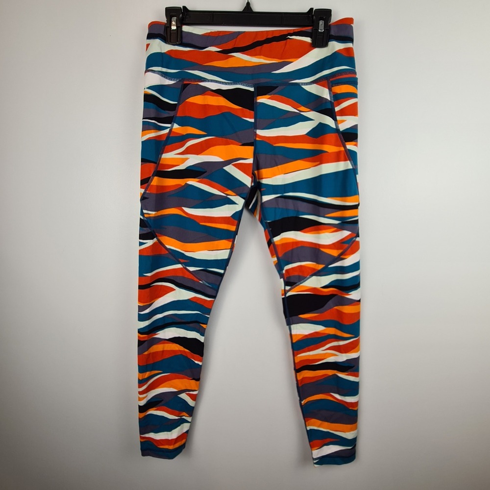 Sweaty Betty Power Leggings L Abstract Waves Print Teal Orange Gray Women's L‎